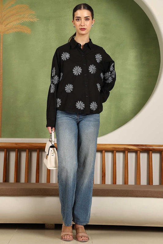 Floret Chikankari Shirt with Grey Boota – Spread Collar