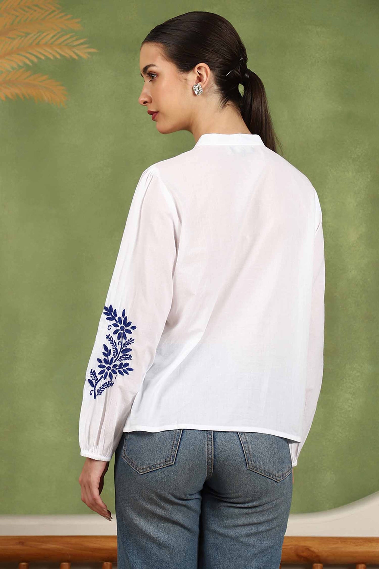 Freya Chikankari Top with Royal Blue Boota – white