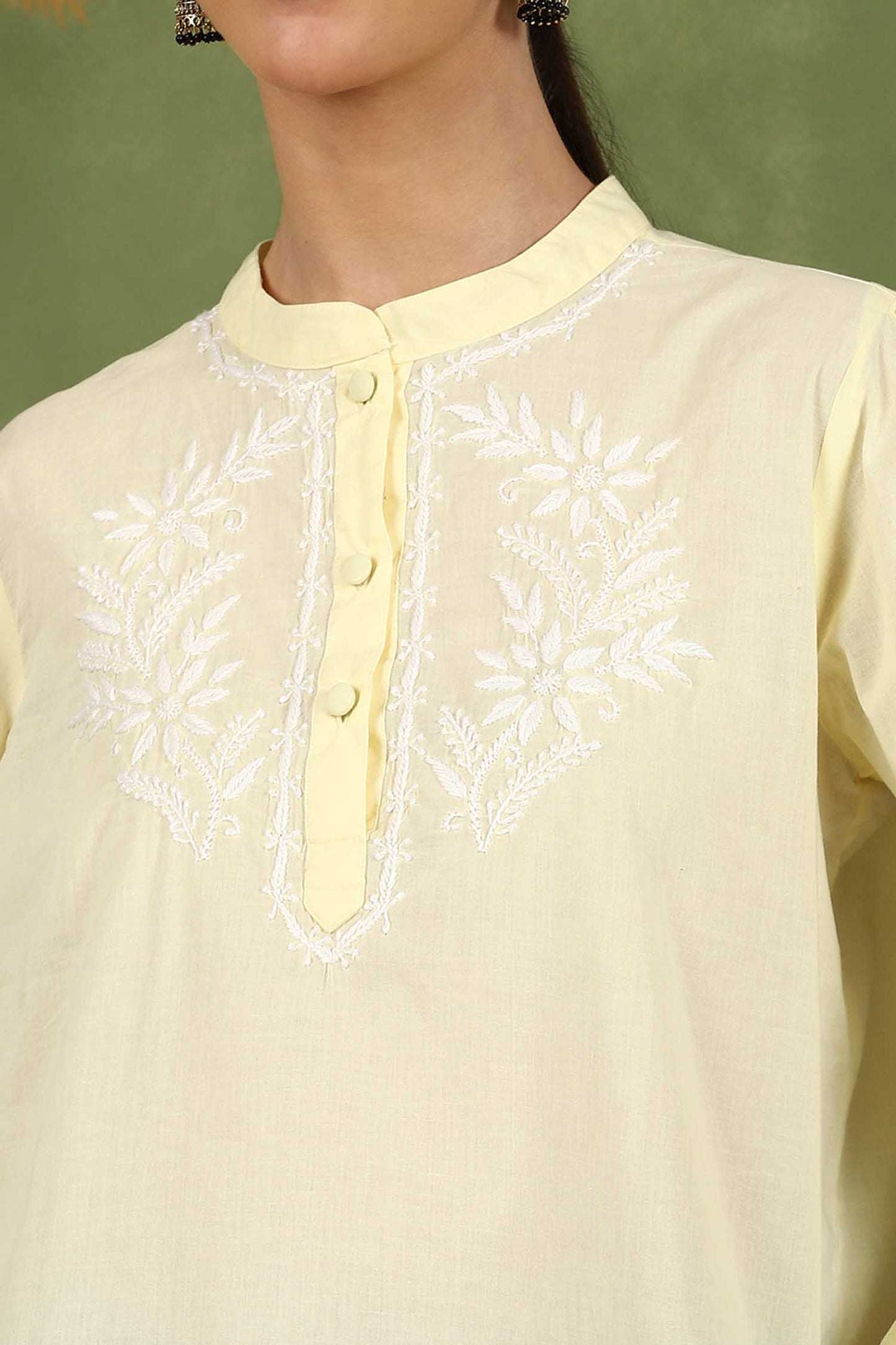 Freya  Chikankari Top with White Boota – Yellow