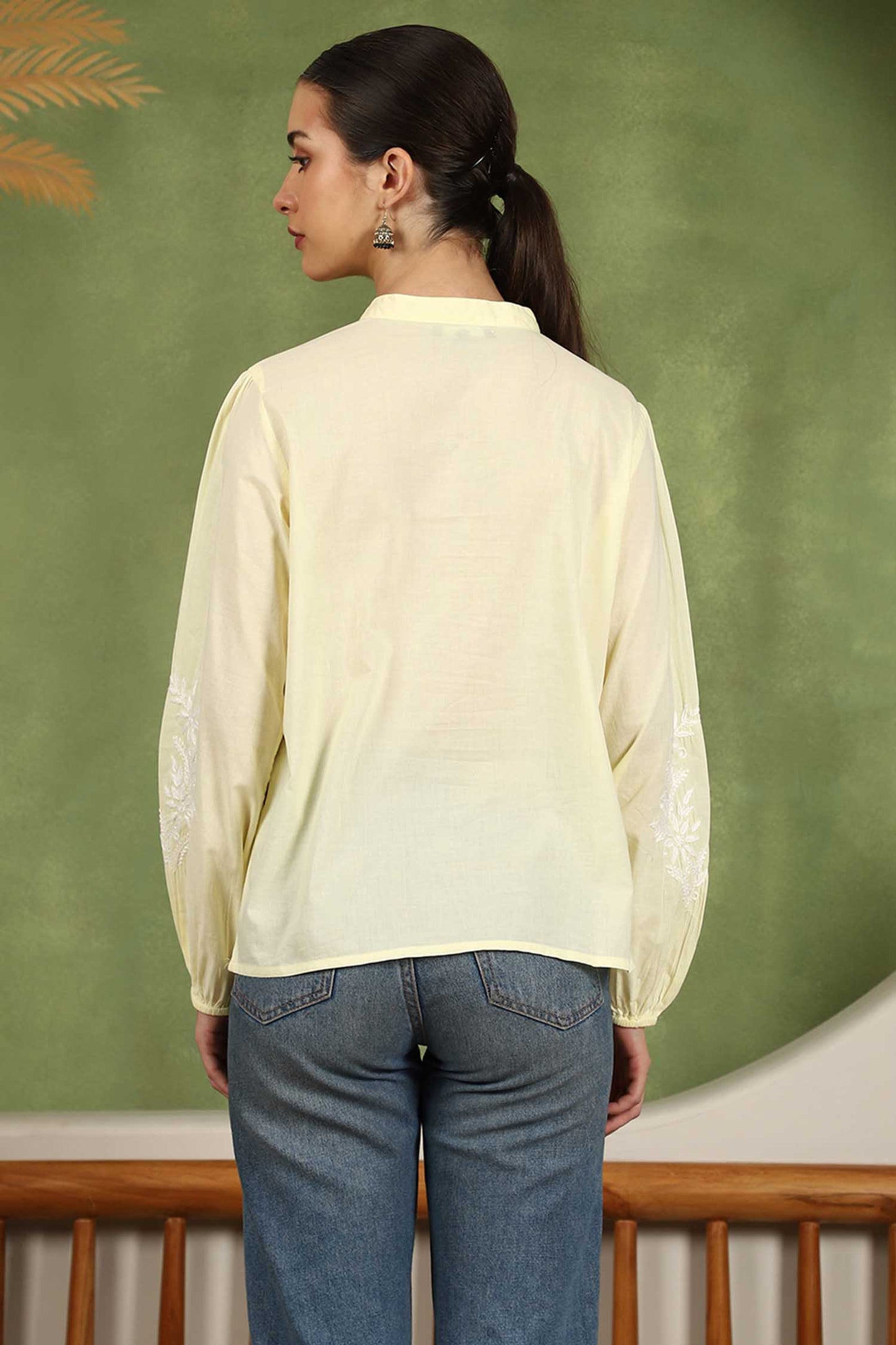 Freya  Chikankari Top with White Boota – Yellow