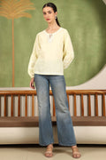 Felicia Chikankari Top with White Thread & Balloon Sleeves – Yellow