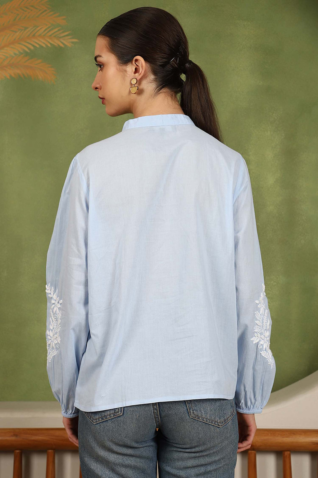 Freya Chikankari Top with White Boota – Blue