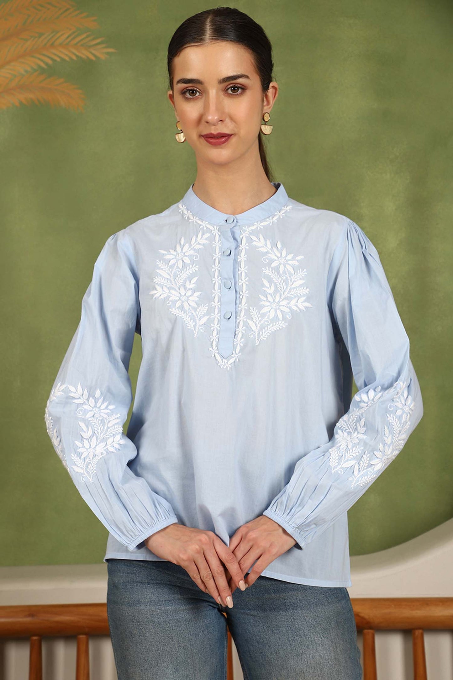 Freya Chikankari Top with White Boota – Blue