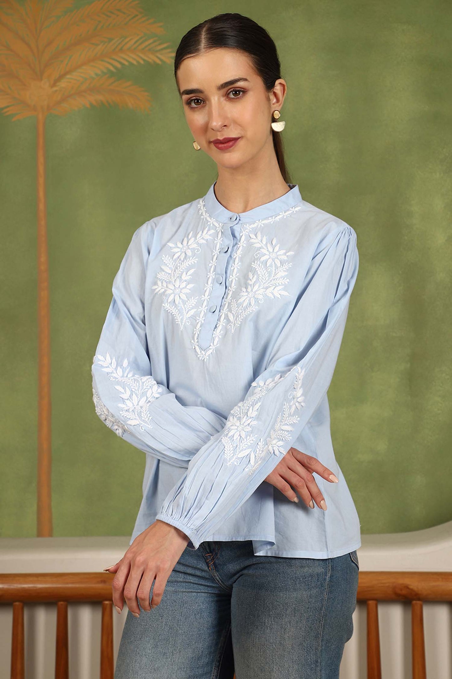 Freya Chikankari Top with White Boota – Blue