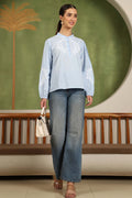 Freya Chikankari Top with White Boota – Blue