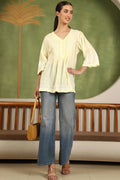 Elani Chikankari Top with White Boota & Bell Sleeves – Yellow