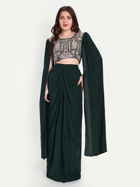 green hand-embroidered blouse and skirt set