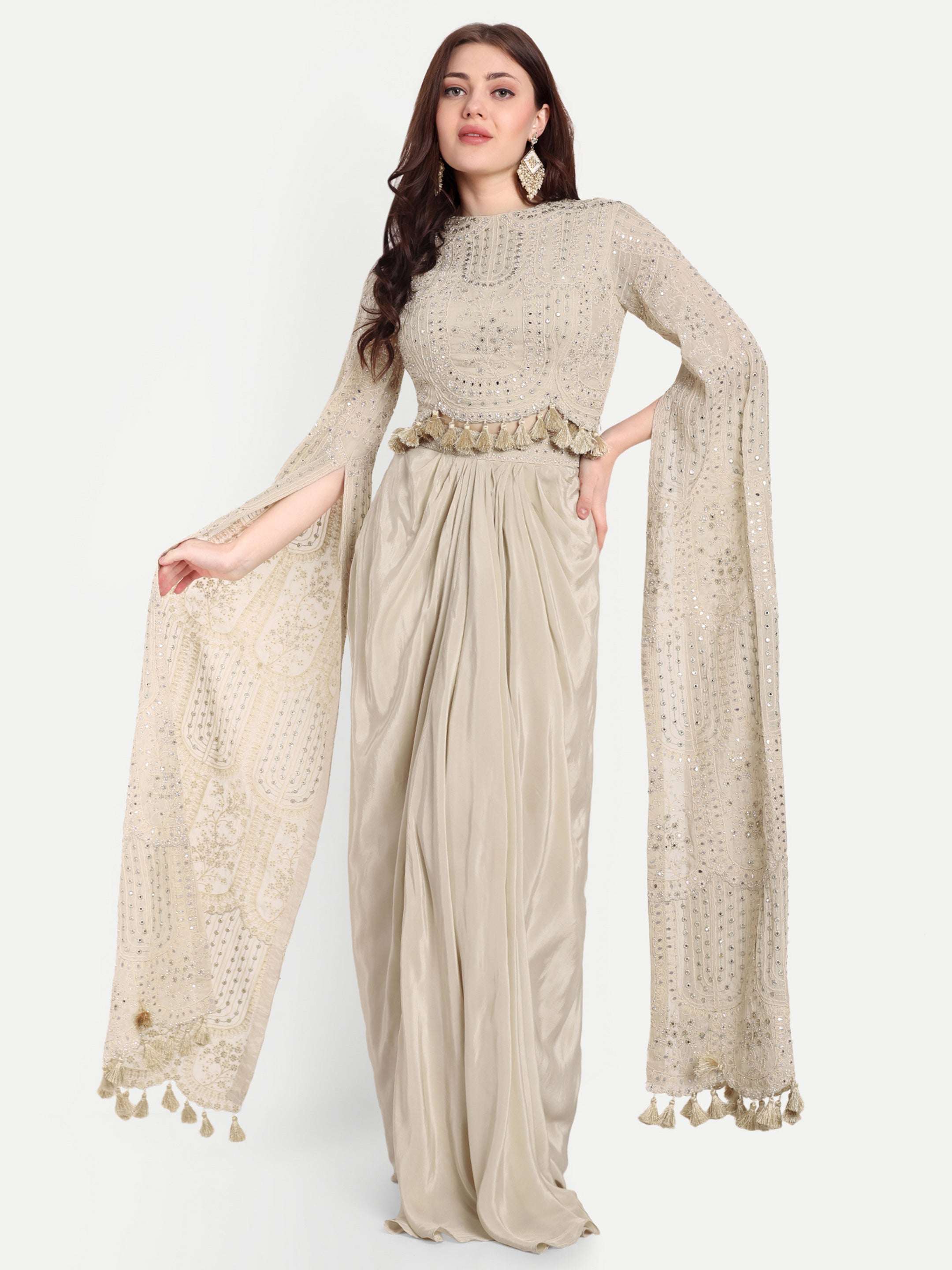 pure Crepe fabric and a slit sleeve blouse 
