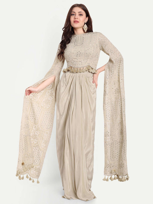pure Crepe fabric and a slit sleeve blouse 