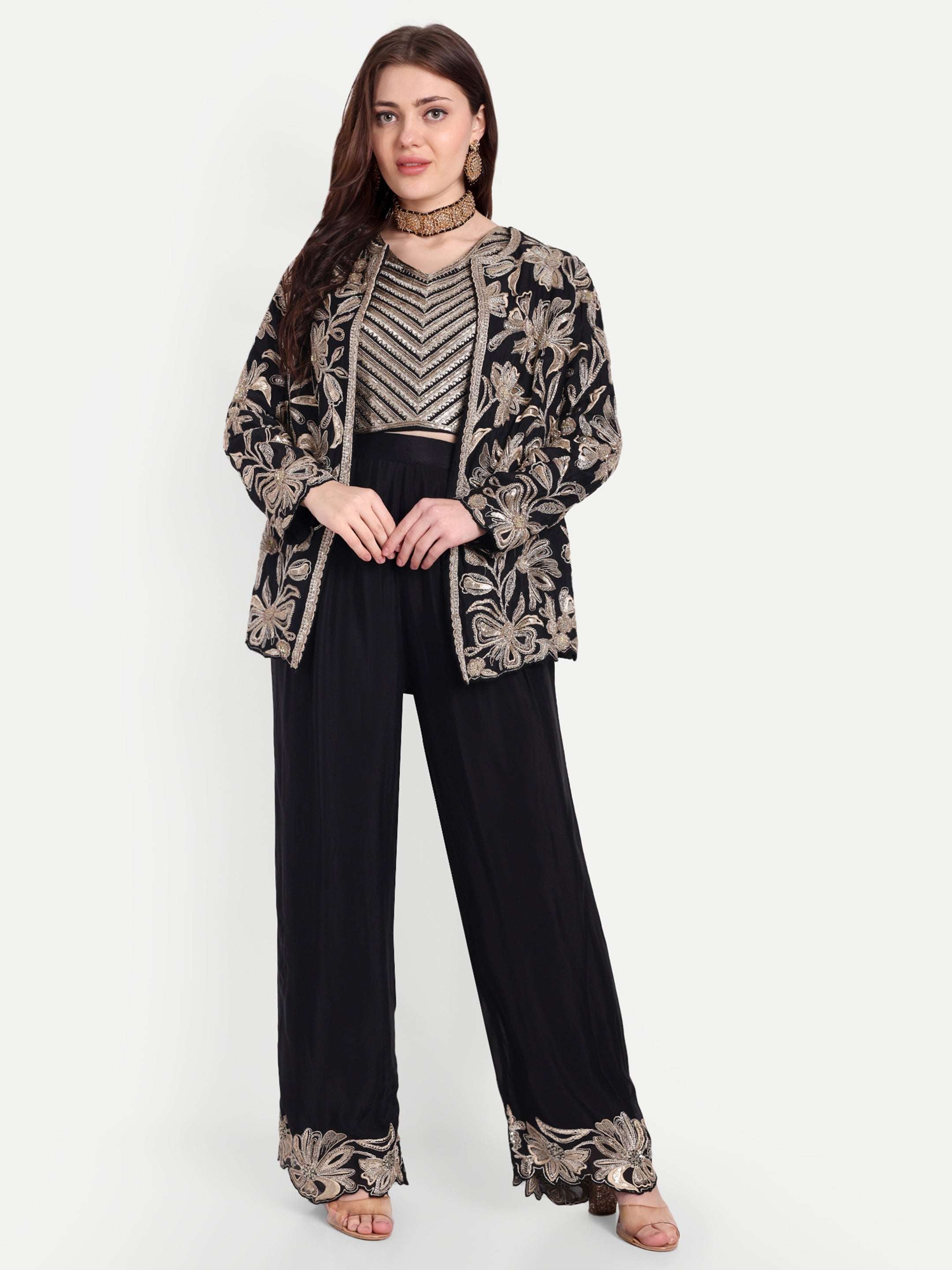 Bralette Embroidered Work silk coat set