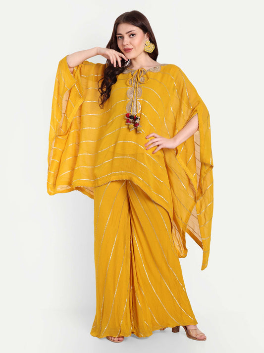 Mustard Cape with detailing on georgette fabric
