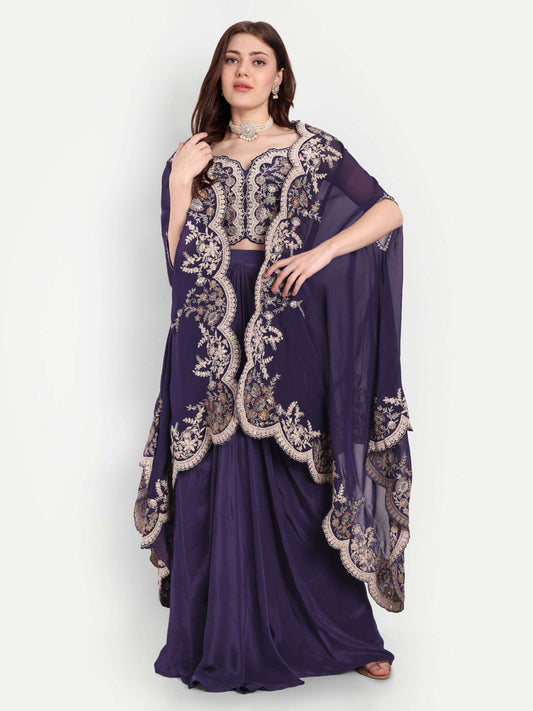 Zardozi work all over at the blouse and cape