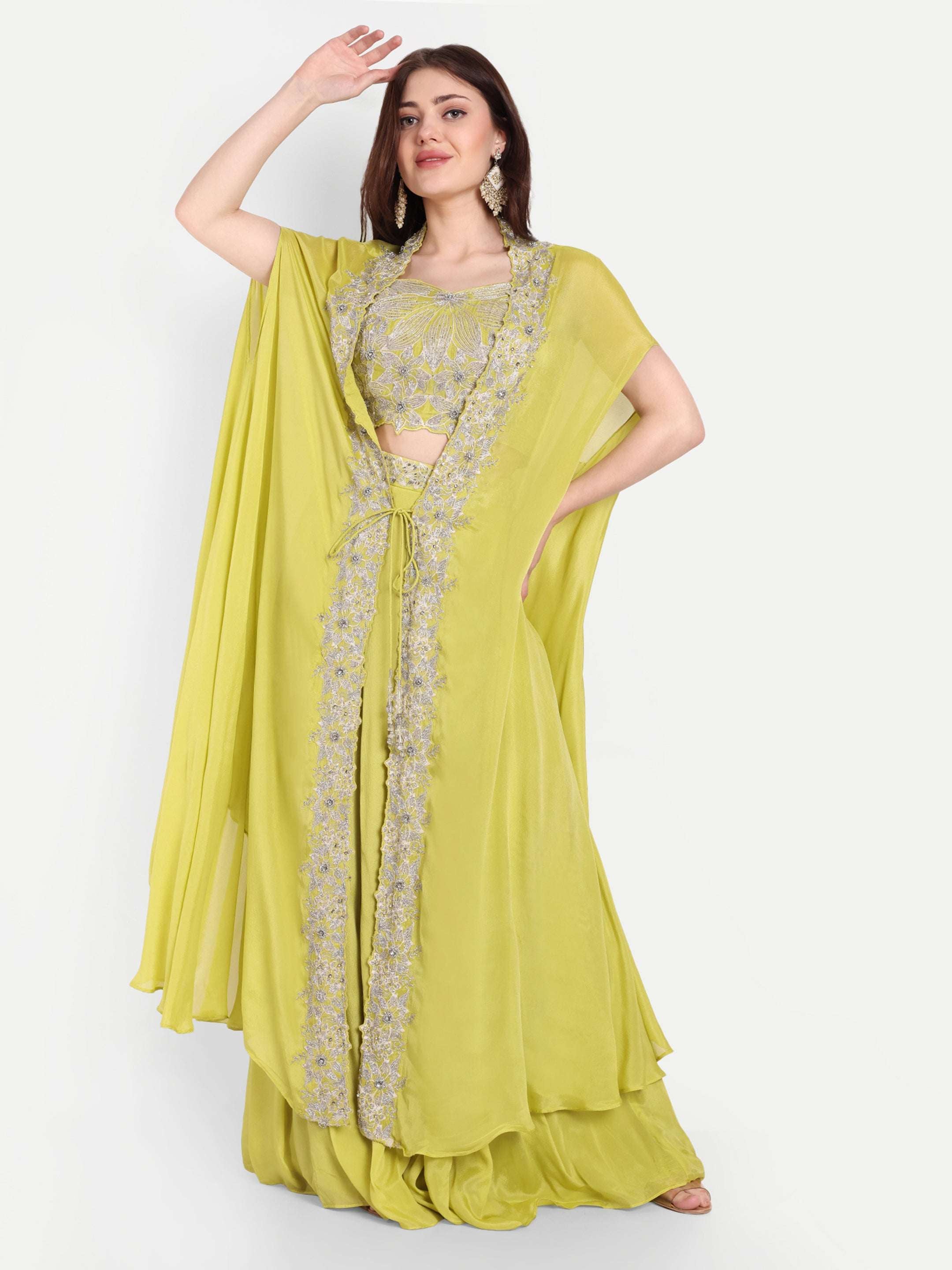 cape set is designed with chiffon fabric 
