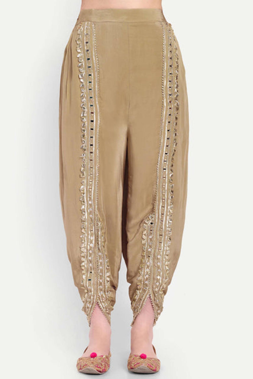 Beige Gota Patti Floral Embroidered Kaftan Set