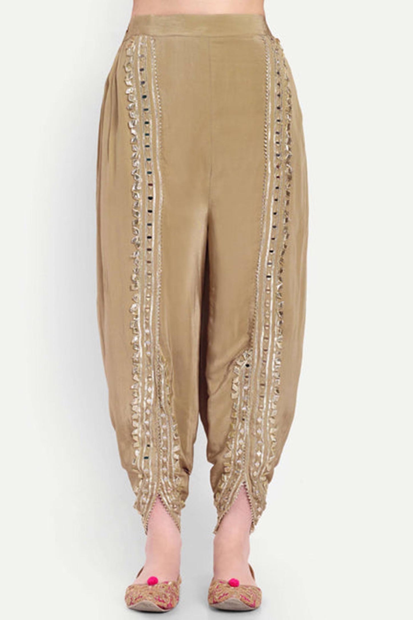 Beige Gota Patti Floral Embroidered Kaftan Set