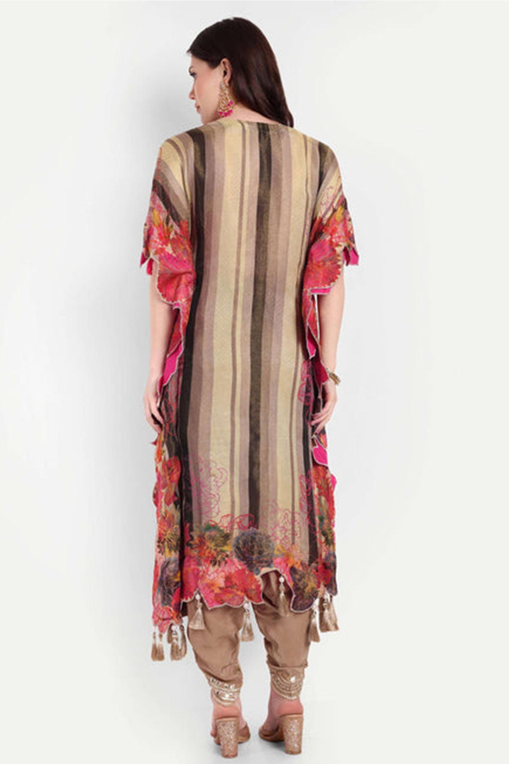 Beige Gota Patti Floral Embroidered Kaftan Set