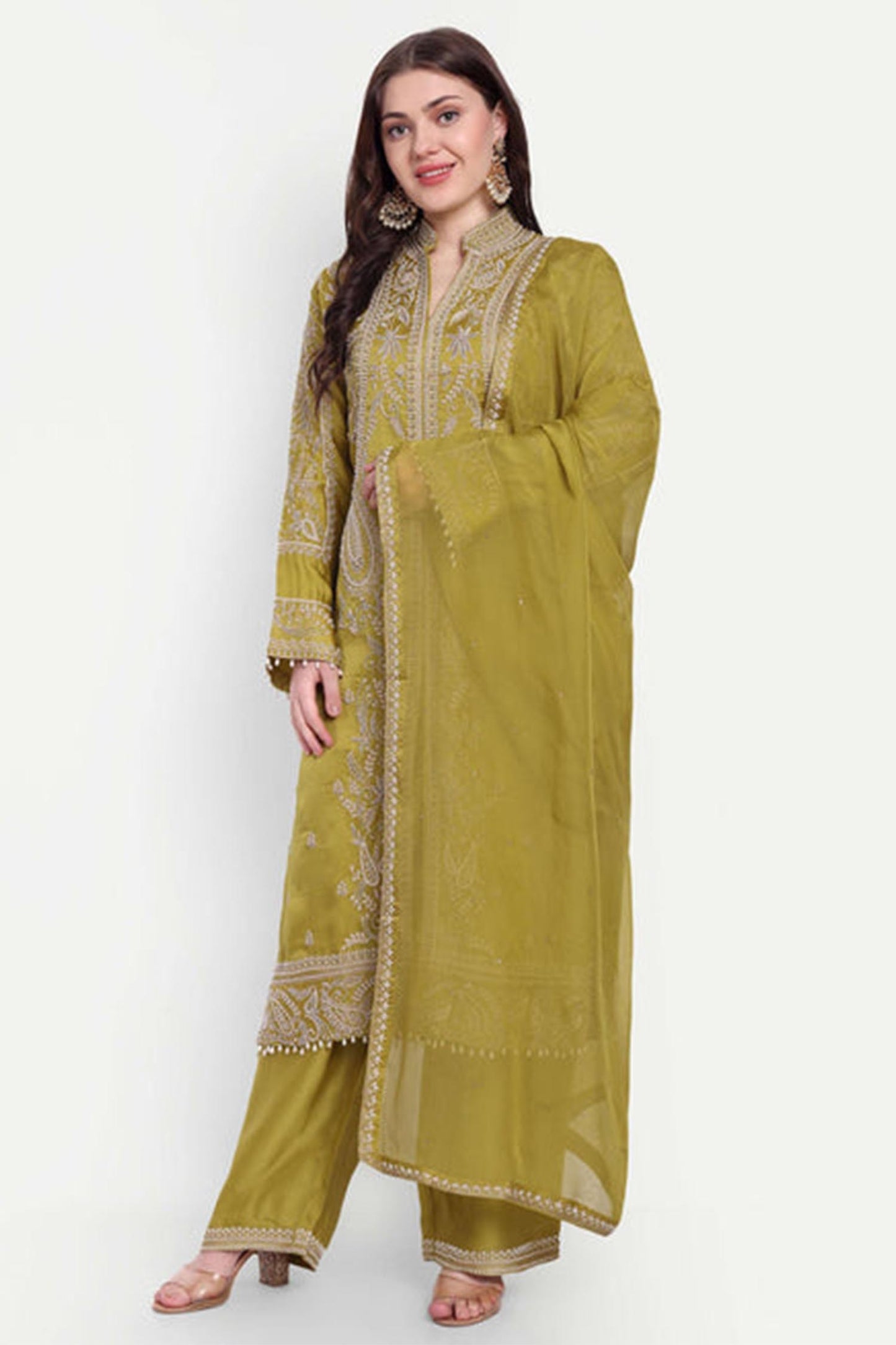Green Kurta Set With Moti Work