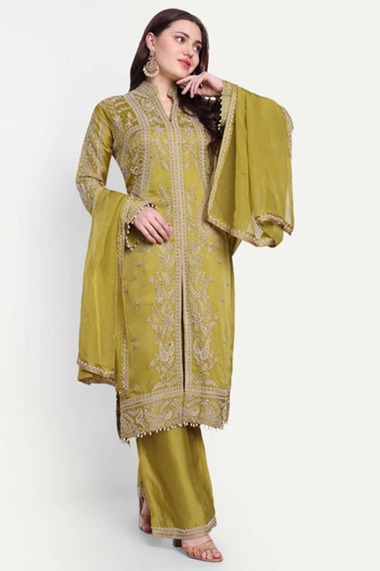 Green Kurta Set With Moti Work