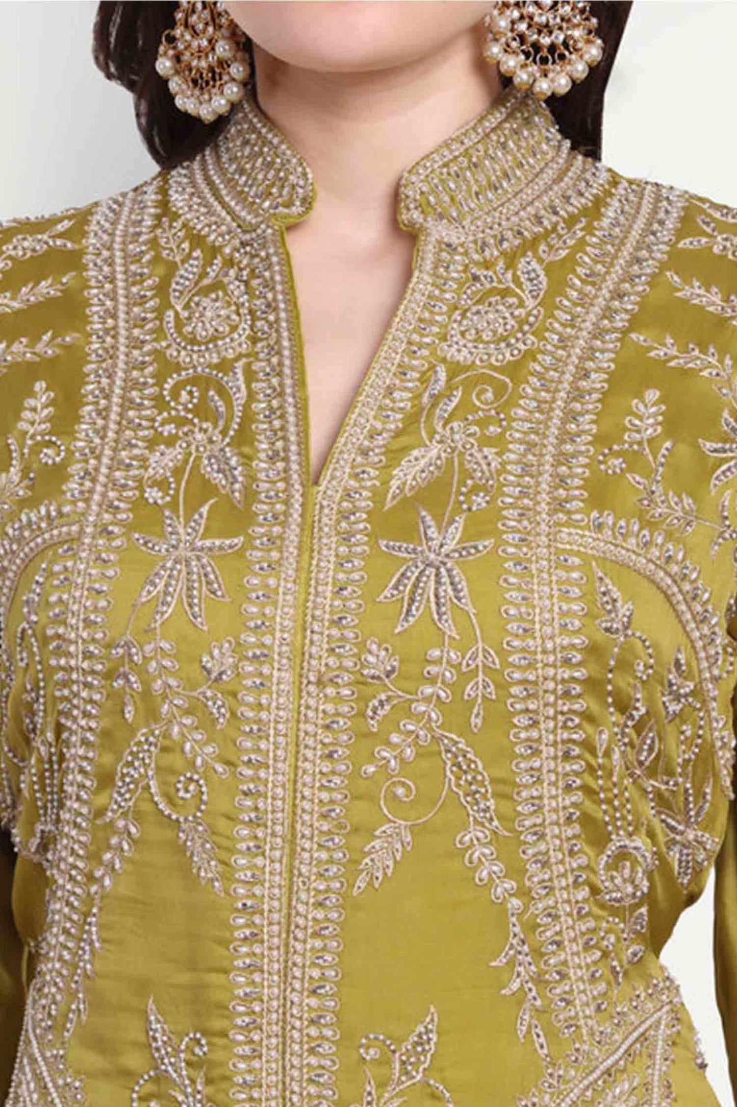 Green Kurta Set With Moti Work
