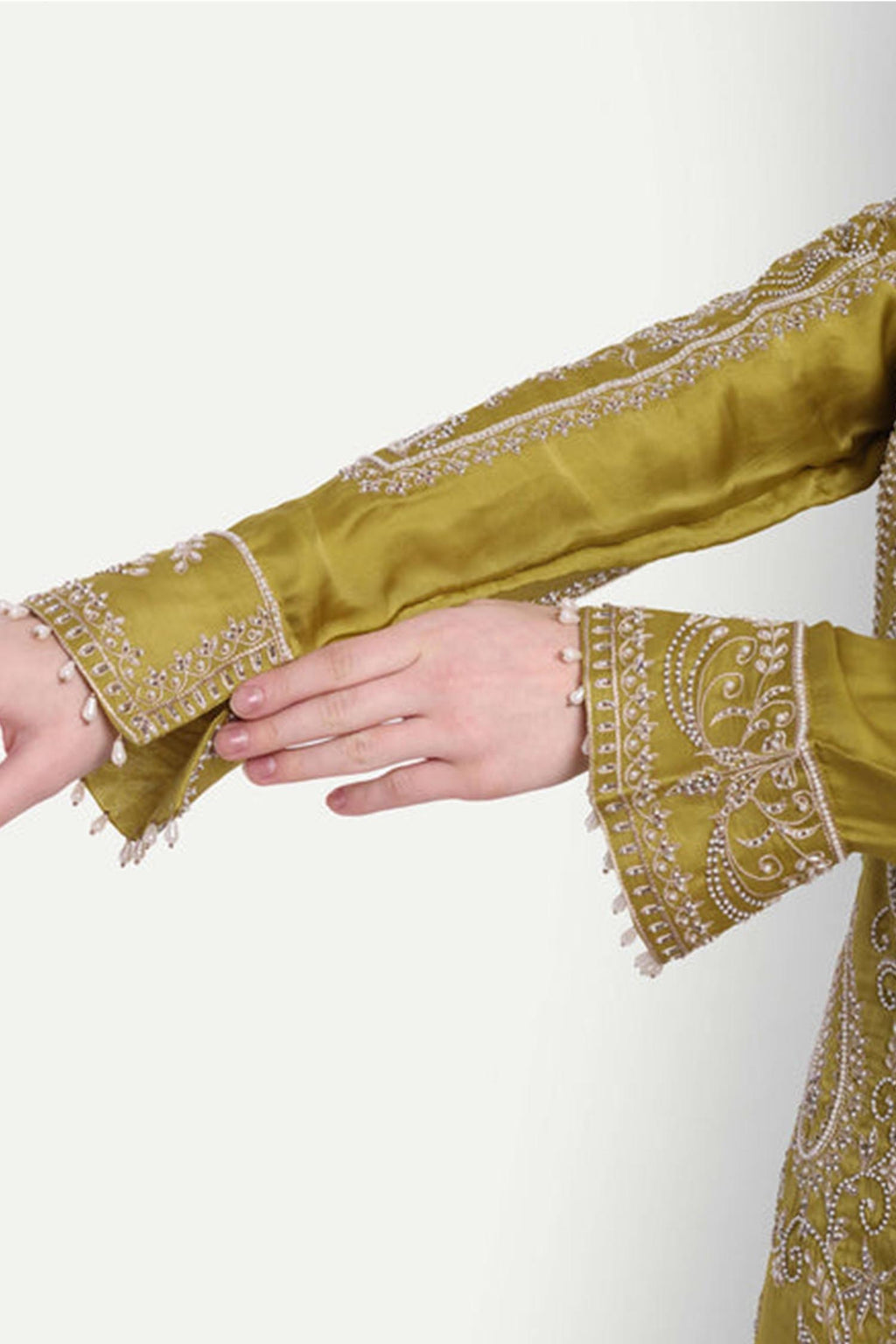 Green Kurta Set With Moti Work