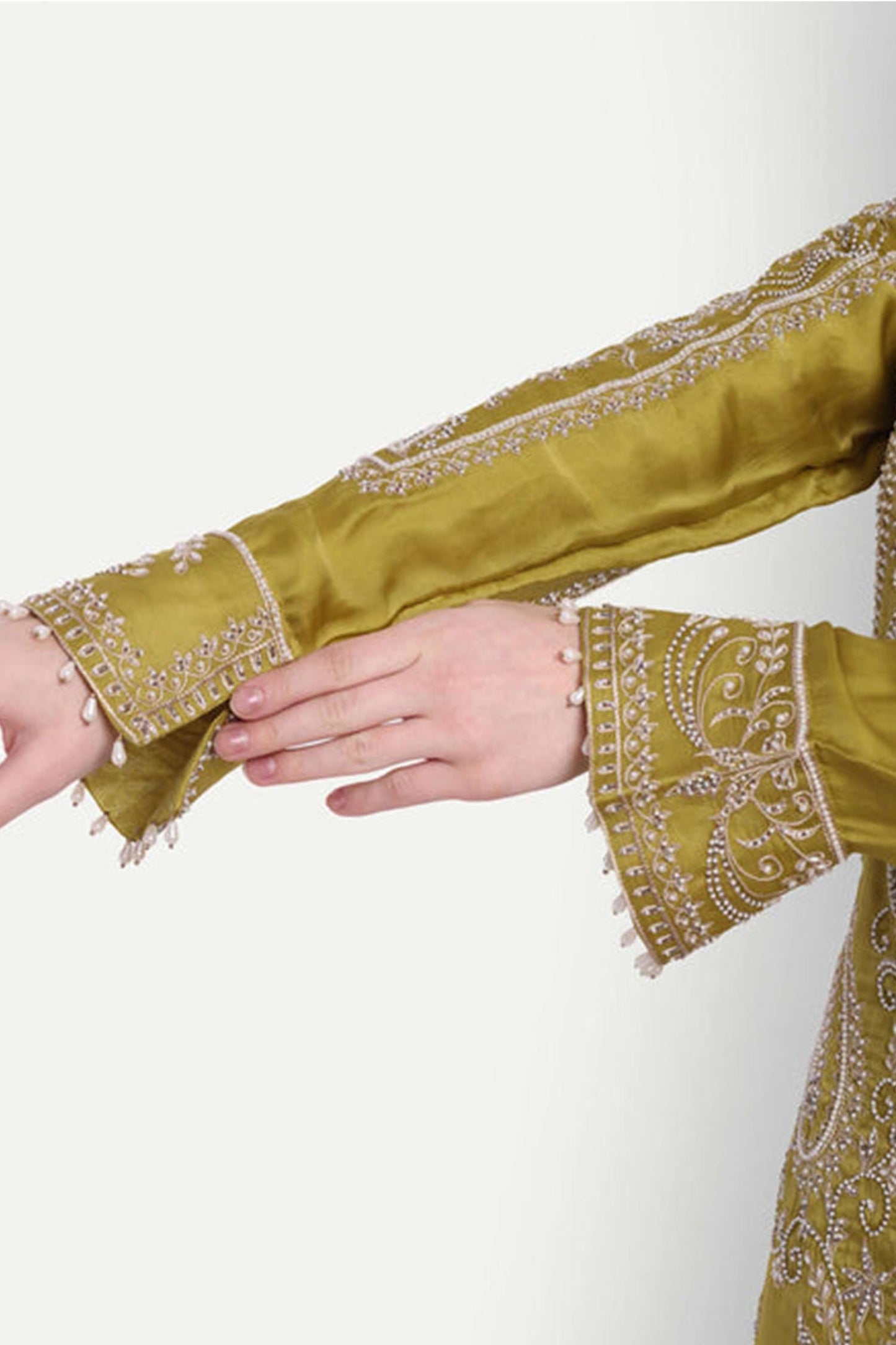 Green Kurta Set With Moti Work