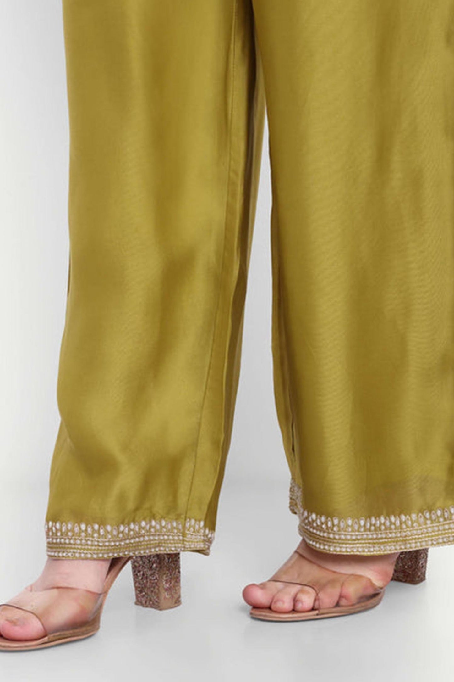 Green Kurta Set With Moti Work