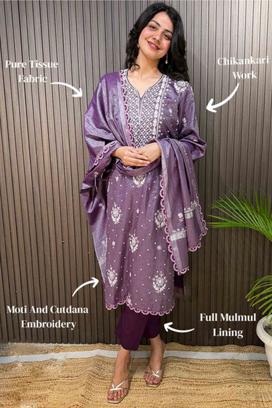 Inayat Chikankari Tissue Kurta Set with Dupatta
