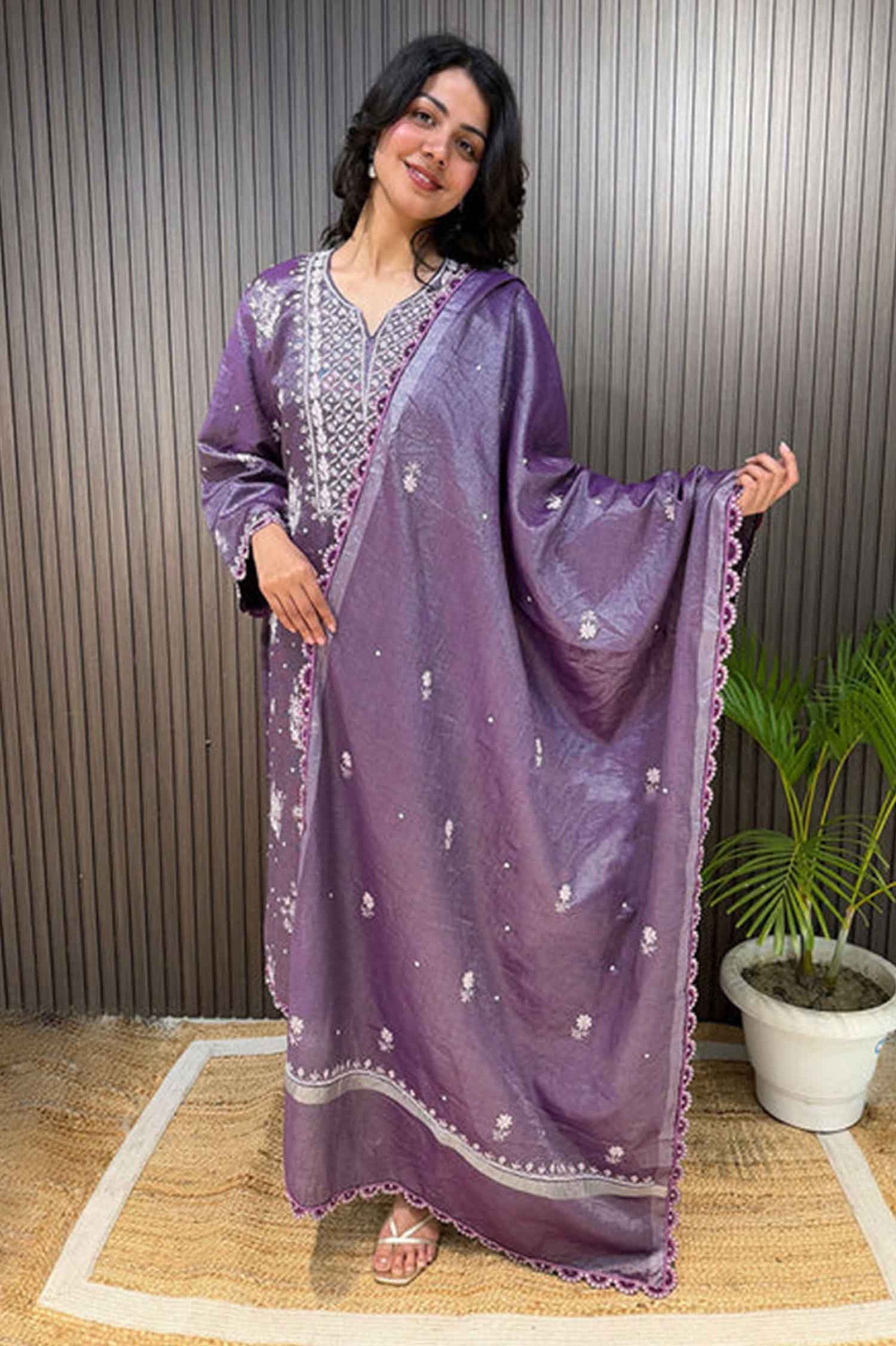 Inayat Chikankari Tissue Kurta Set with Dupatta