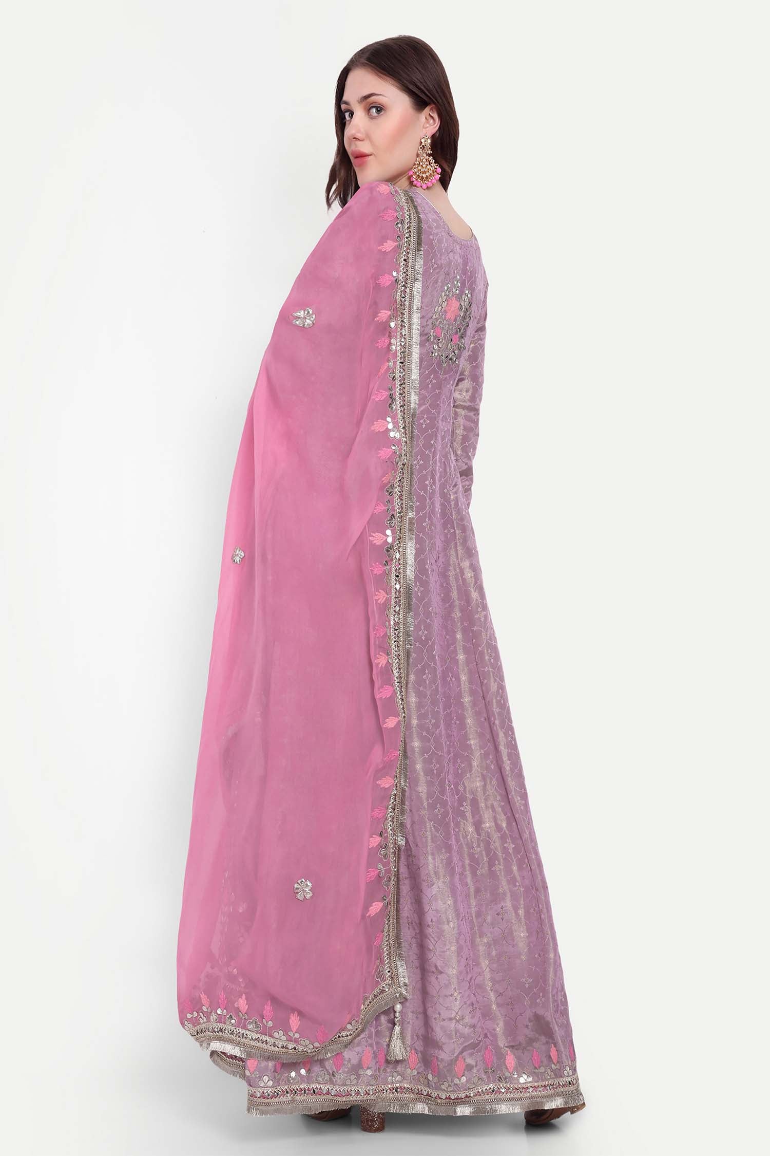 Pink Gotta Patti Full Sleeves Anarkali With Dupatta