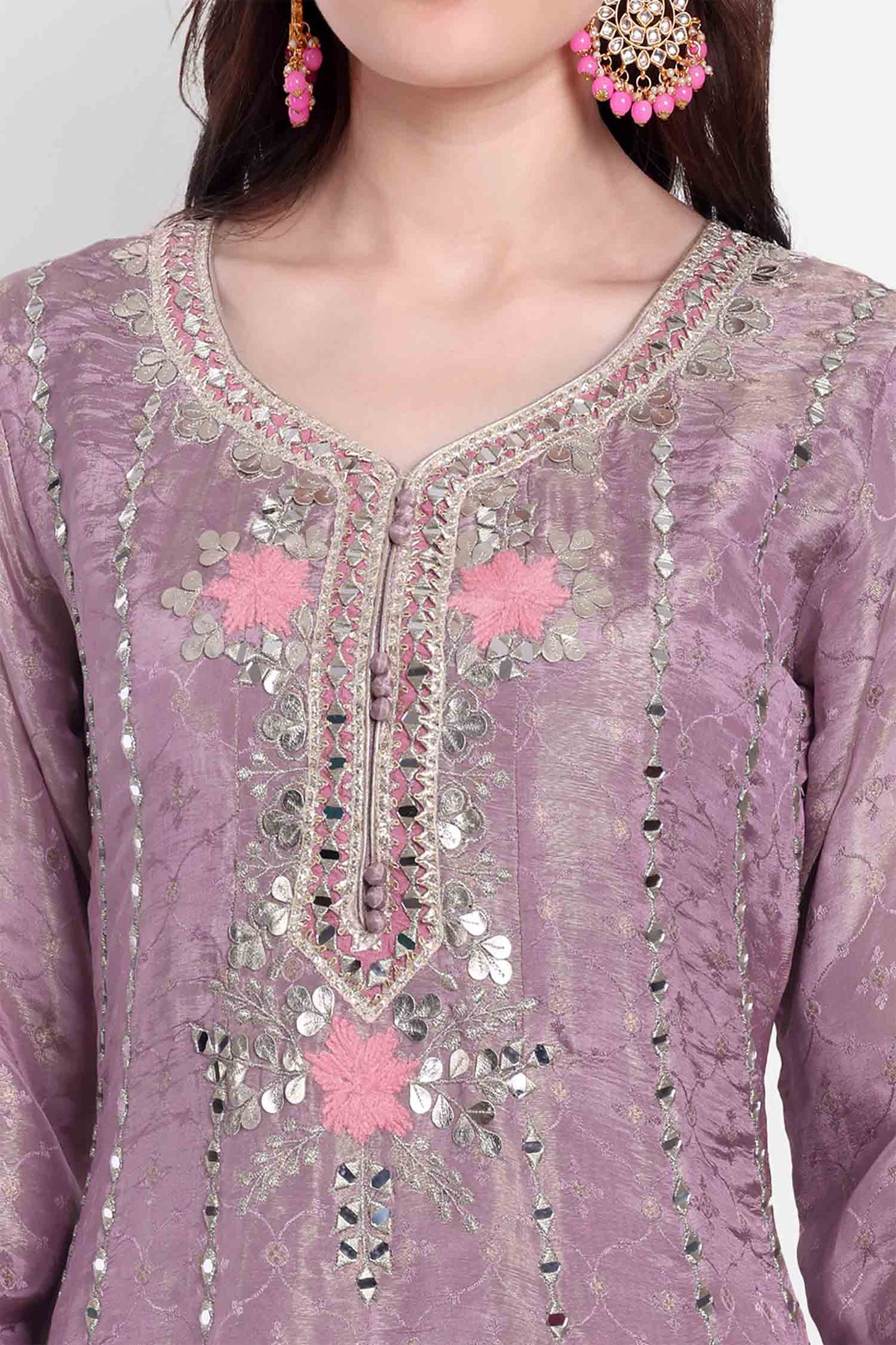 Pink Gotta Patti Full Sleeves Anarkali With Dupatta