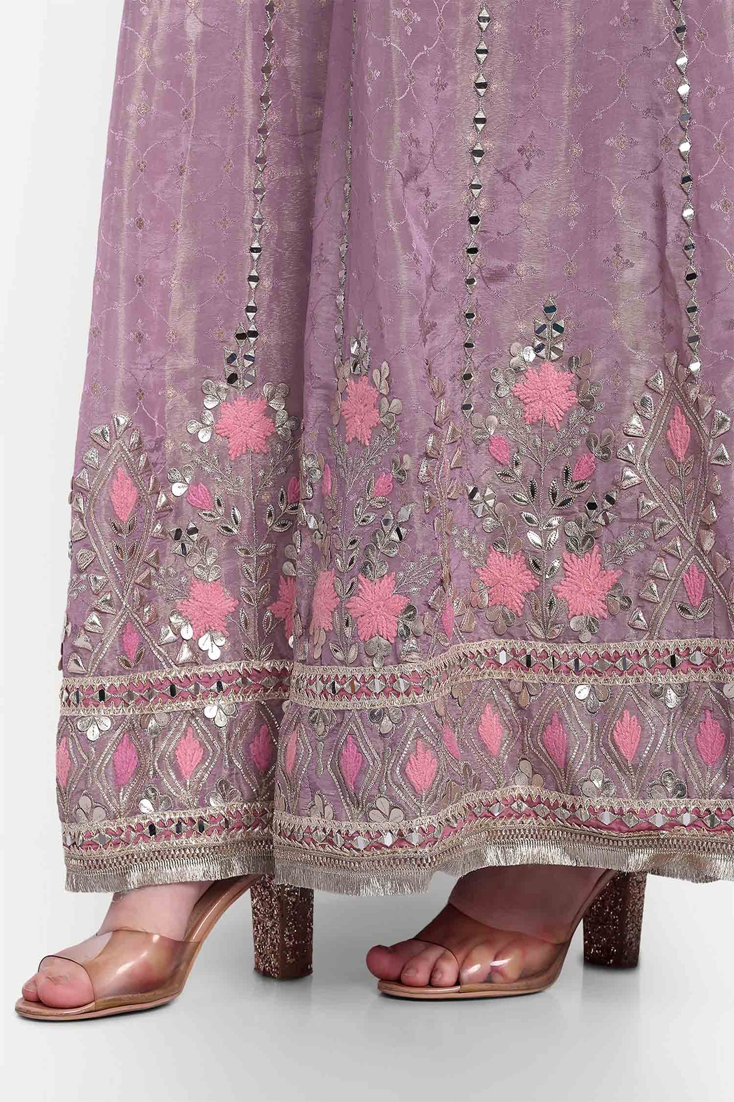 Pink Gotta Patti Full Sleeves Anarkali With Dupatta