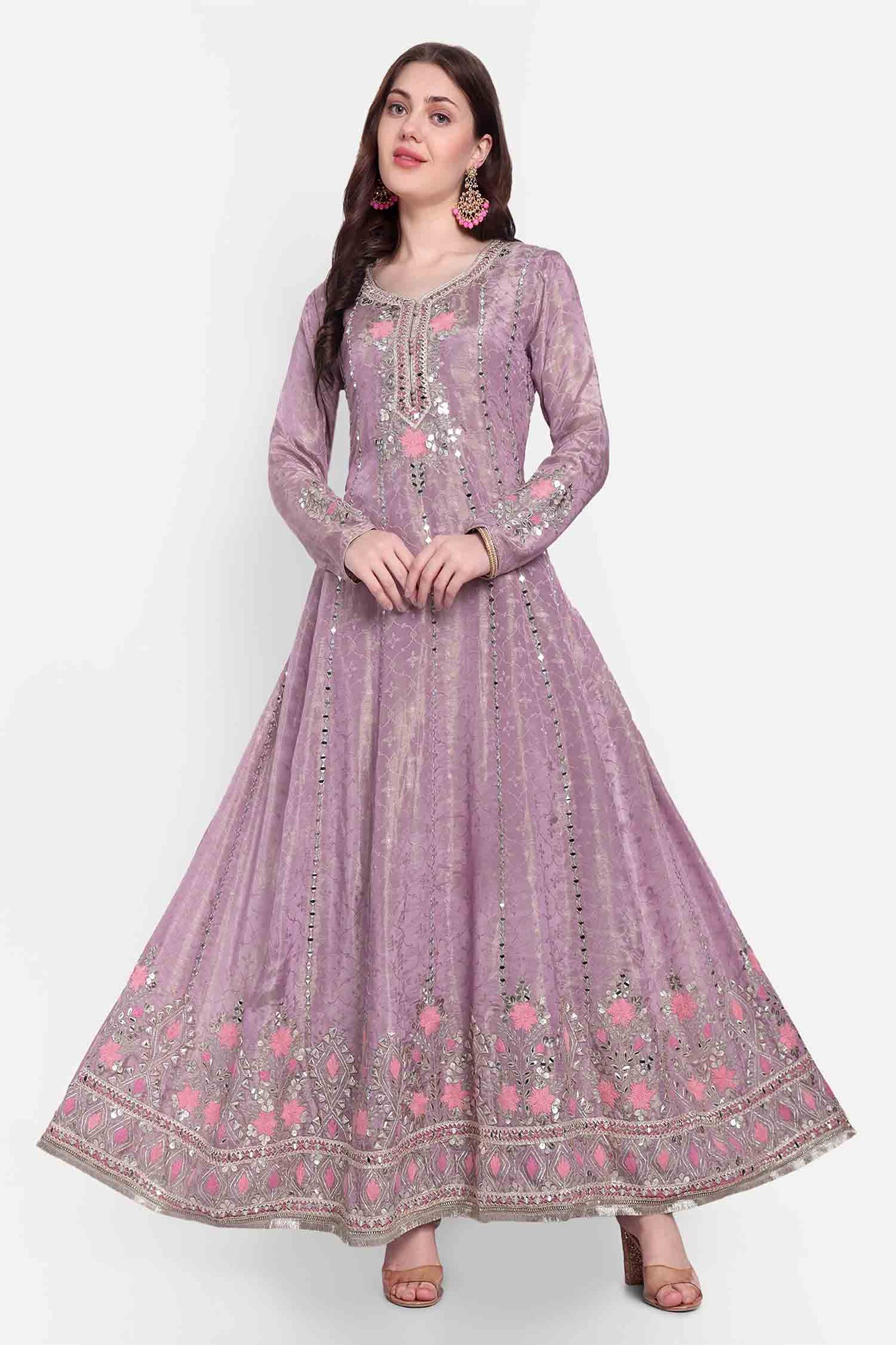 Pink Gotta Patti Full Sleeves Anarkali With Dupatta