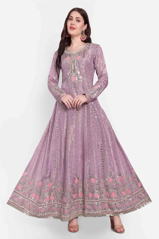 Pink Gotta Patti Full Sleeves Anarkali With Dupatta