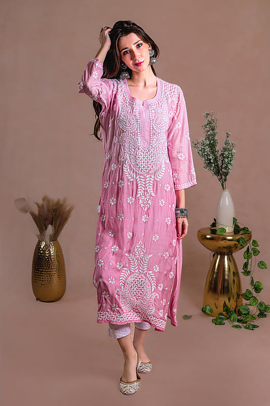 Chikankari silk embroidered kurta