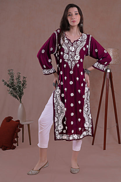 Maroon Chikankari Kurta, a perfect blend of tradition and elegance.