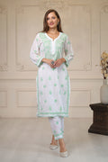 Women Handcrafted Green Chikankari Cotton Kurta set