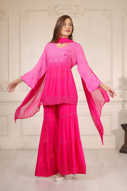 Mukaish embroidery Kurta set with Sharara 