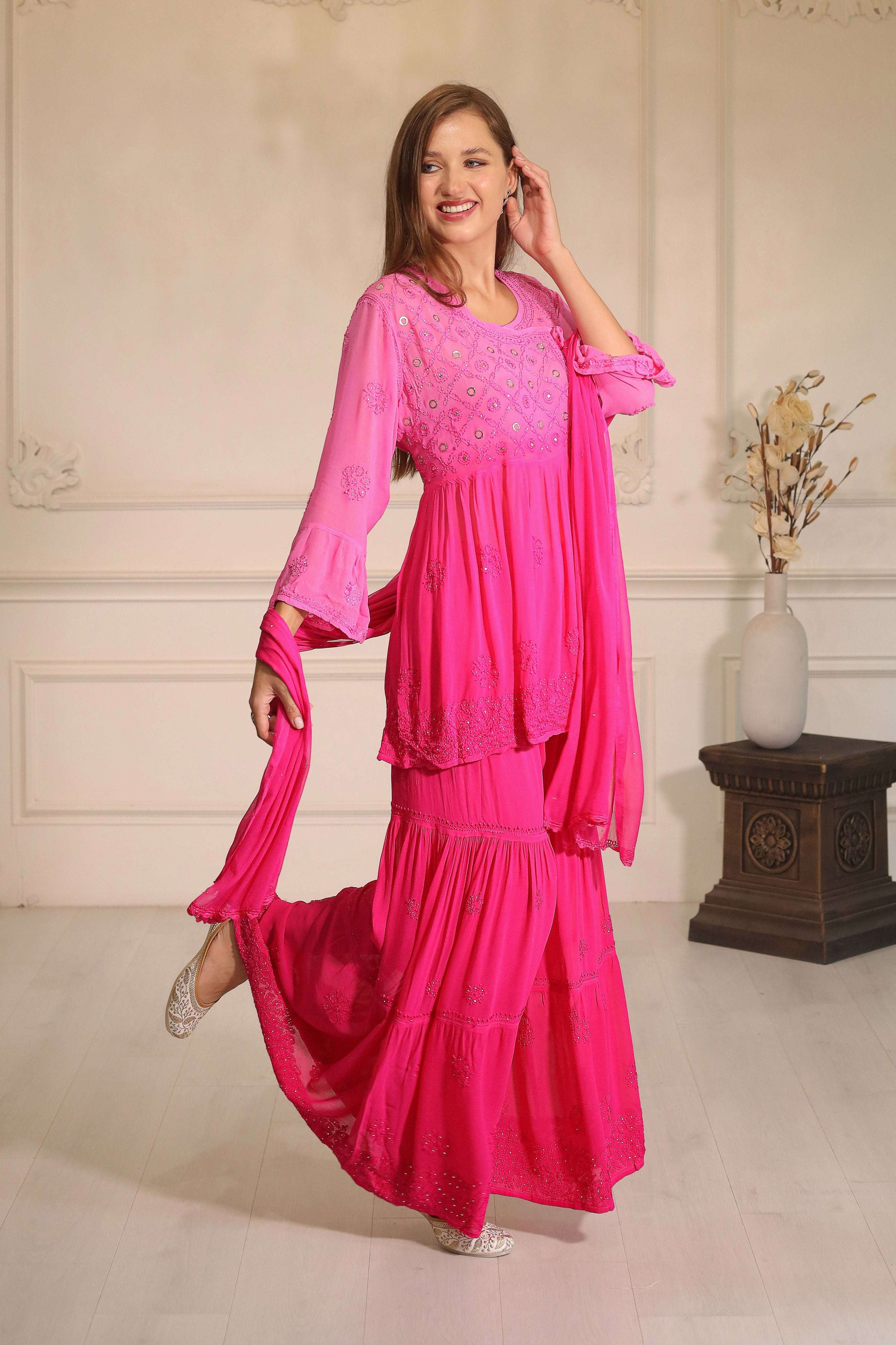 Ring mukaish detail with chikankari embroidery