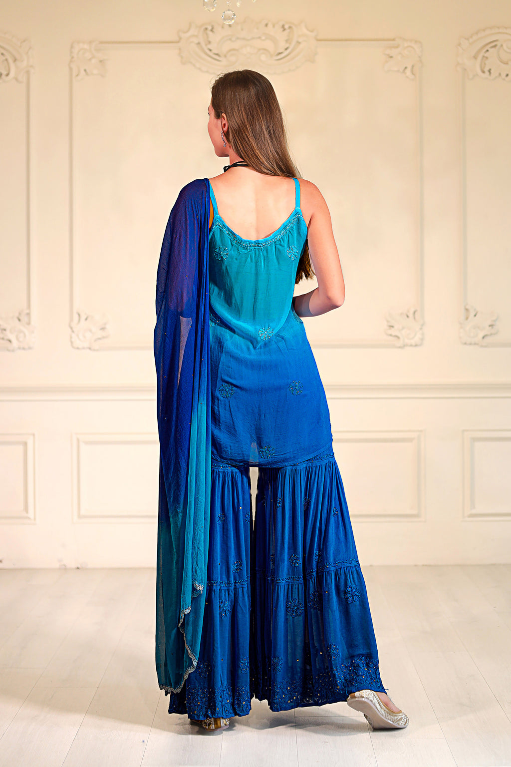 Royal Blue Chikankari Sharara Set