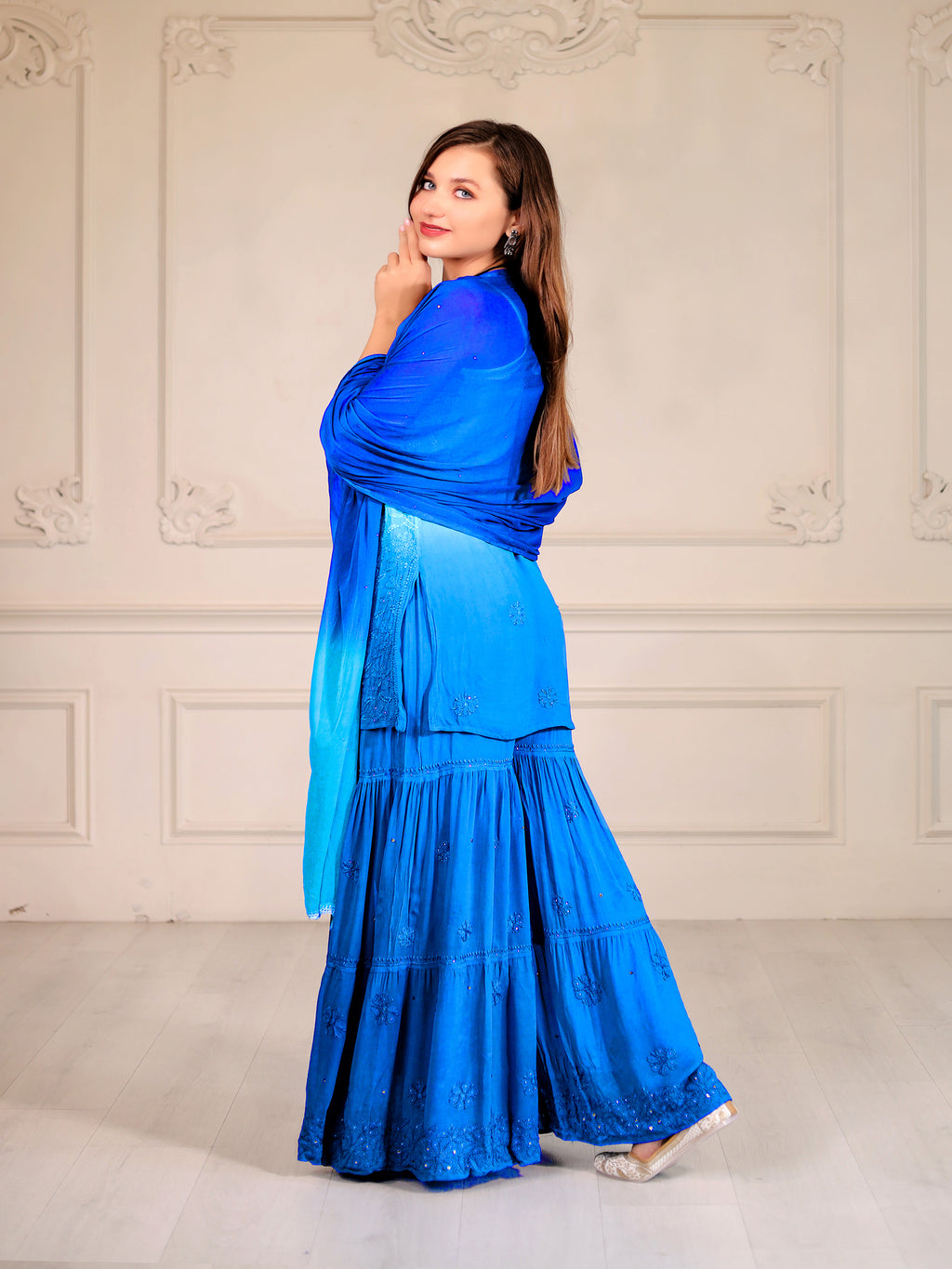 Royal Blue Chikankari Sharara Set
