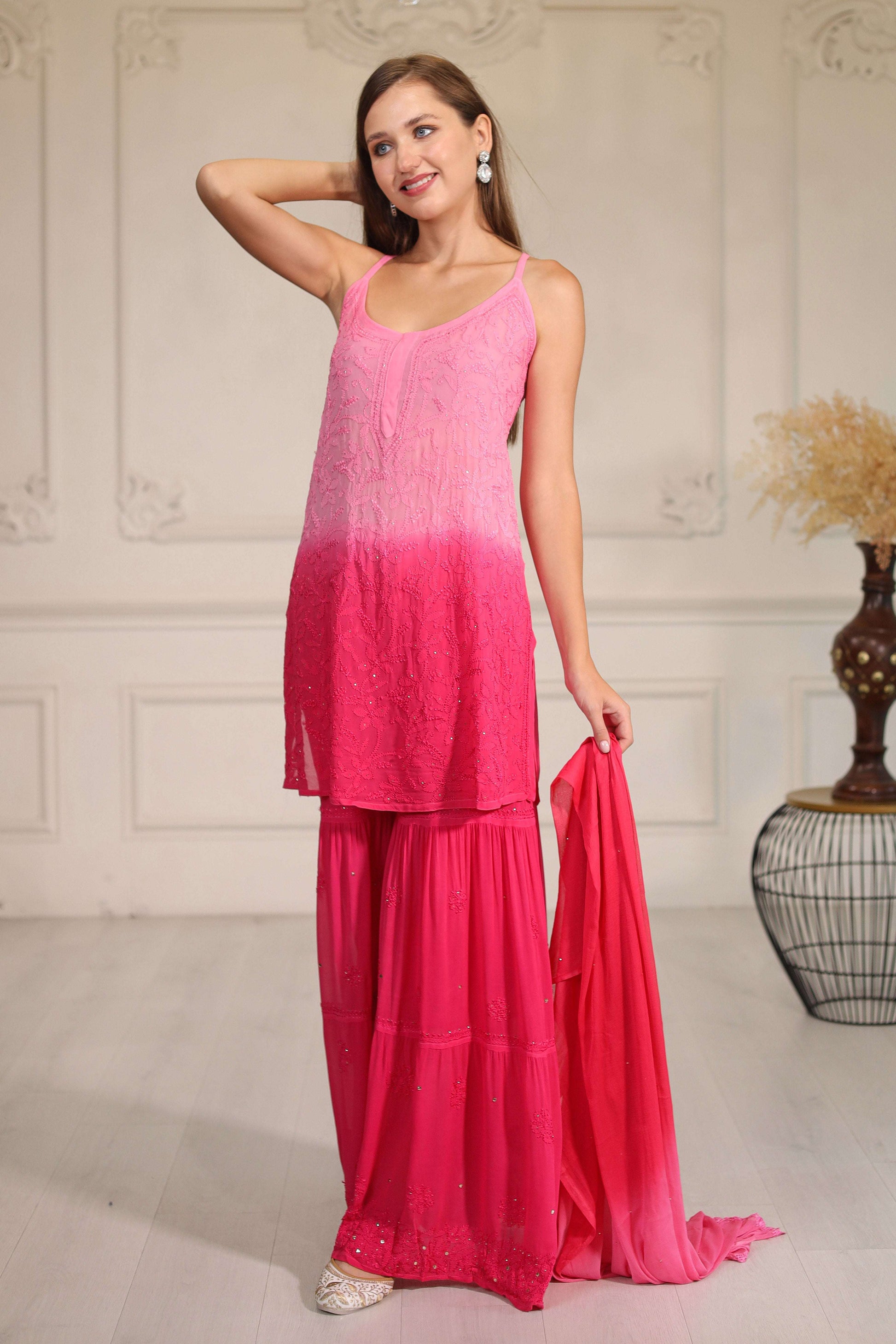 Pink Sharara set is made from very premium and skin friendly georgette fabric.