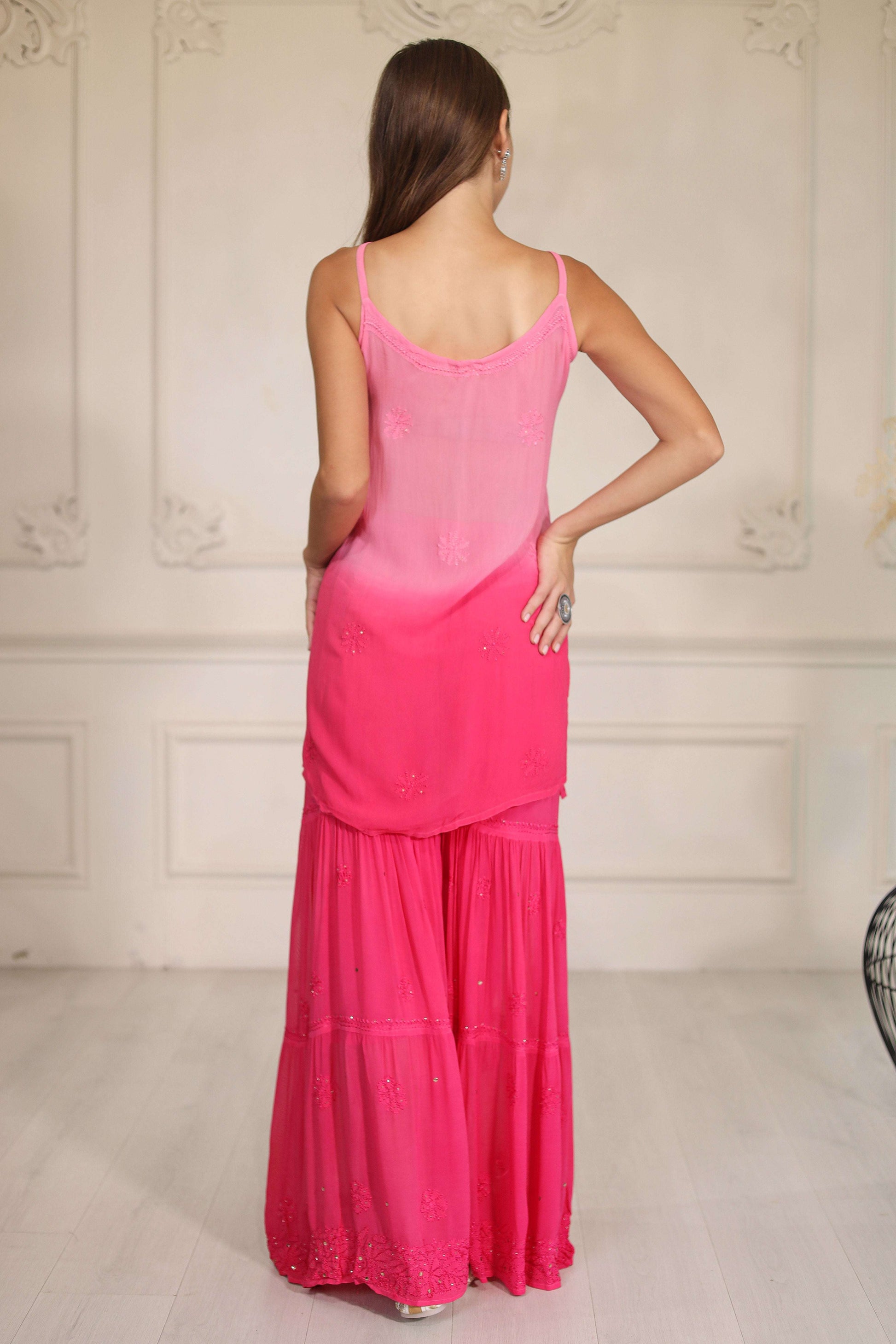 Noodle strap Viscose georgette sharara set with dupatta