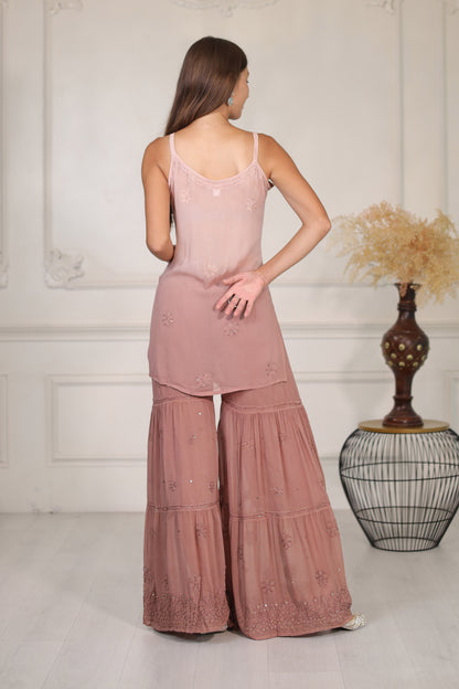 A slightly crinkled texture and a soft, flowing drape.