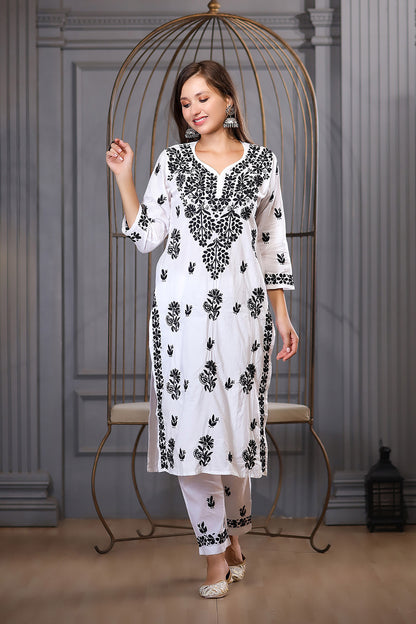 this kurta set hand embroidered and black thread work 