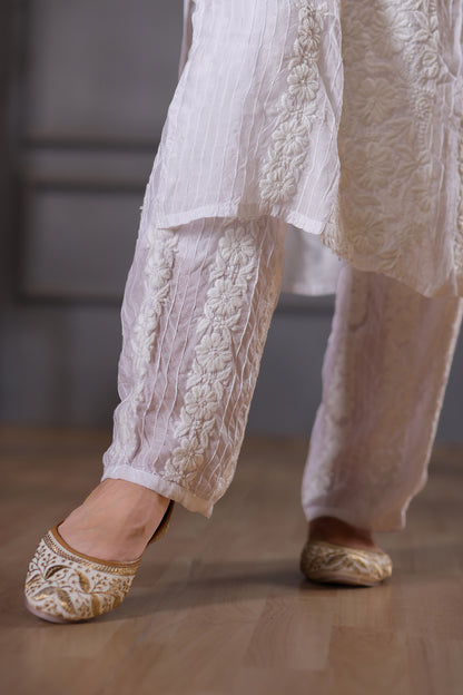Pin tuck embroidery on overall kurta with pant 