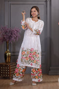 This multicoloured floral print Cotton kurta pant set