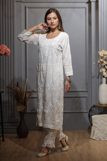 This chikankari kurti offers comfort to you in every weather