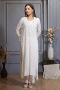 Fine chikankari embroidery with mukaish work gives this kurta an amazing flair. 