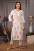 Pure cotton Kurta with detailed multicoloured floral chikankari embroider.