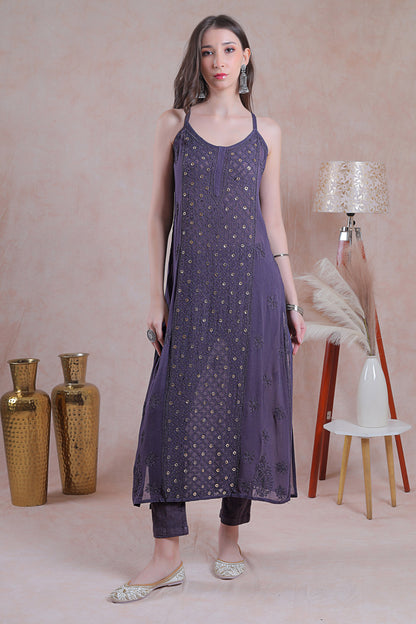 Featuring intricate resham thread chikankari and sparkling ring mukaish.
